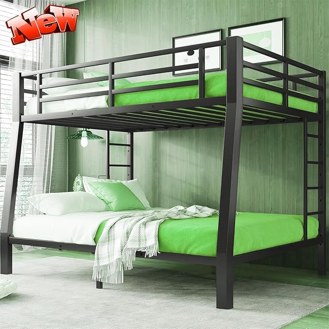 Upgraded & Stronger Heavy Duty Metal Full XL Over Queen Bunk Bed for Adults & Teens, Thickened More Stable Safer Bunkbeds (Greater Weight Capacity) (Full XL Over Queen)