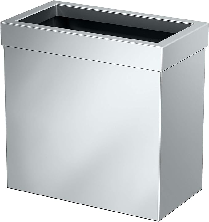 Gatco Modern Rectangle Wastebasket, Chrome - Stainless Steel Trash Can with Removable Lid, Leakproof, 3 Gallon Capacity for Bathroom, Bedroom, Kitchen, or Office
