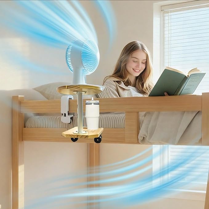 PoolTechX Fan Holder for Dorm Bed, Wooden Clamp Fan Holder for Woozoo Fan,Fit Bunk & Lofted Bed, College Dorm Essentials