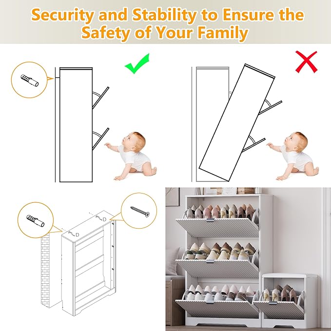 Slim Shoe Cabinet with Bench for Entryway, Hidden Storage and Adjustable Shelves, Free Standing Wooden Shoes Organizer for Foyer, Hallway