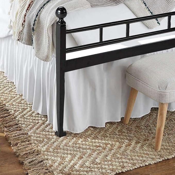 White Solid Ruffled Bed Skirt Short Queen-22 Inch Drop Split Corner, Microfiber Bedskirt with Platform Three Sided Coverage