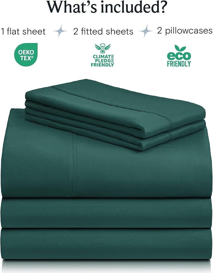 LuxClub 5 PC Split King Sheet Set, Deep Pockets Wrinkle Free Cooling Bed Sheets Hotel Bedding for Women, Men, Includes 2 Fitted Sheet, 1 Flat Sheet and 2 PillowcasesSoft Emerald