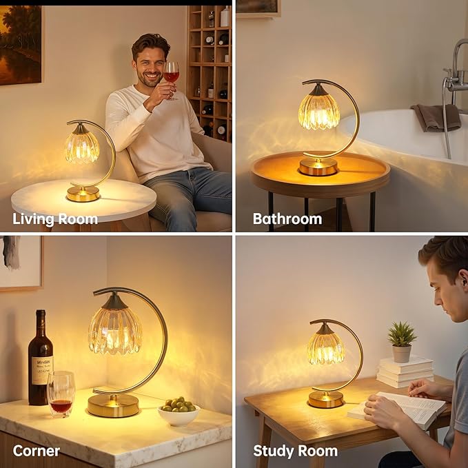 Tulip Table Lamp with 5200mAh Battery & Touch Control, Cordless Lamp with 3 Color Temperatures Clear Bulb, Rechargeable Small Table Lamps for Living Room, Bedside, Nightstand (Amber Tulip)