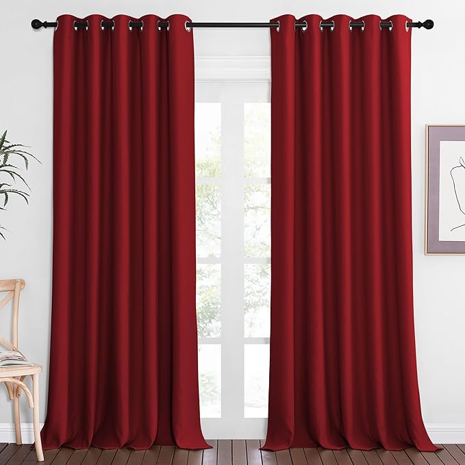 NICETOWN Sliding Door Window Treatment Blackout Patio Door Curtain Panels, Privacy Thermal Drapes for Bedroom Living Room Department with Grommet Top (Burgundy Red, W66 x L110)