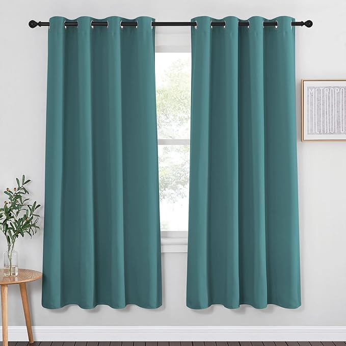 NICETOWN Insulated Curtain Blackout Drapery - Triple Weave Microfiber Home Thermal Insulated Solid Ring Top Blackout Curtain/Panel for Bedroom(Sea Teal, Sold as 1 Panel, 52 x 72 inches)