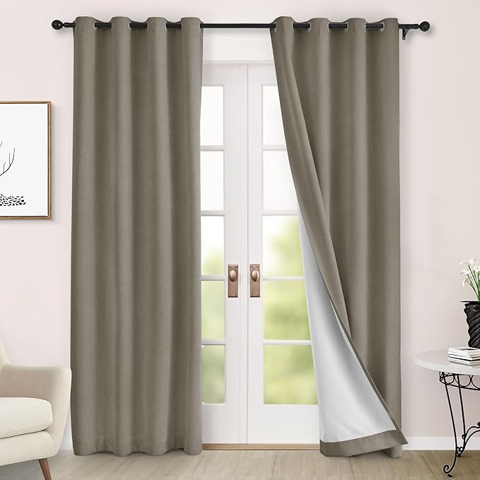 Macochico Full Blackout Curtains 84 Inches Long Insulated Noise Reducing Chenille Curtains for Living Room Bedroom Nursery Auditorium Light Taupe Curtains with Tieback Grommet 72" Wx84 L 1 Panel