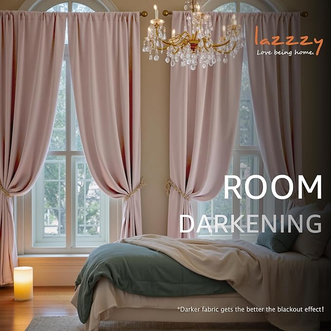 Lazzzy Velvet Blackout Curtains Thermal Insulated Room Window Drapes Super Soft Luxury Curtains for Living Room Bedroom Rod Pocket 2 Panels, Dusty Pink, 52" W x 120" L