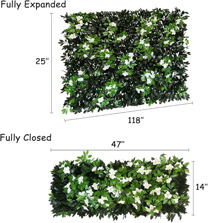 Sumery Expandable Fence Privacy Screen for Balcony Patio Outdoor,Decorative Faux Ivy Fencing Panel,Artificial Hedges (Single Sided Leaves) (2, Branches -White Fowers)