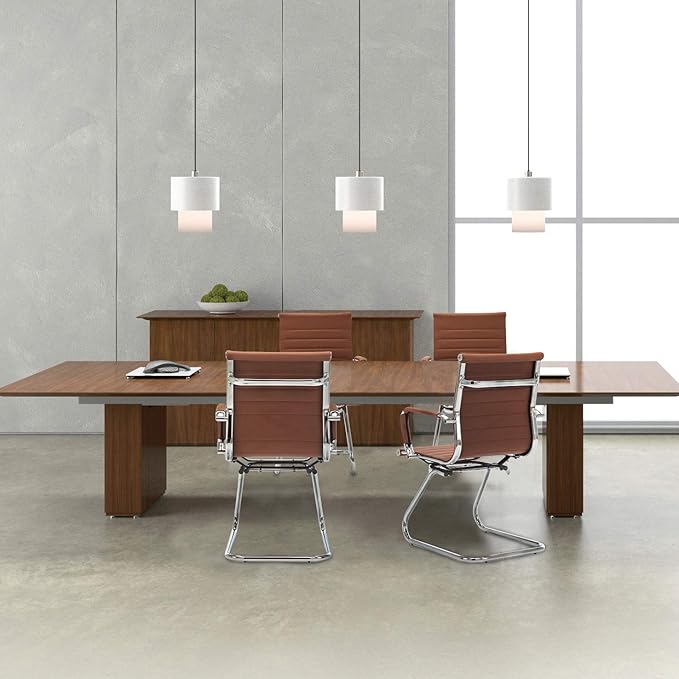 Wahson Office Guest Chairs Set of 2, Leather Reception Chairs, Mid Back Waiting Room Chair, Conference Chairs with Sled Base, Desk Chair No Wheels for Meeting/Lobby/Restroom, Coffee