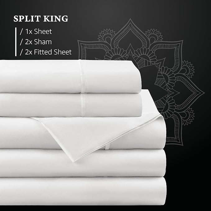 Hyde Lane Luxury 1000 Thread Count 100% Cotton Sheets | Very Soft & Thick - Fits Upto 20" Mattress | Sateen Weave Bed Sheets 18" Deep Pocket- 4 PC Sheet Set (White, Top Split King)