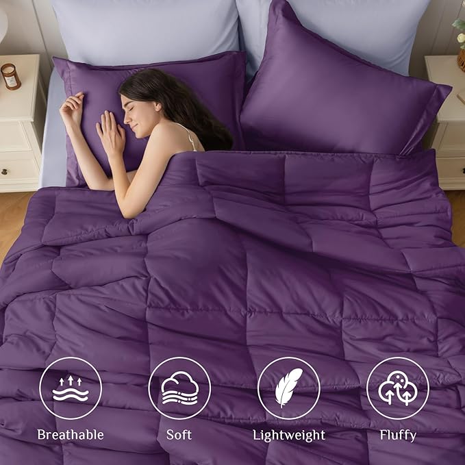 JOLLYVOGUE Full Comforter Set, Ultra-Soft Bed in a Bag Full Size 7 Pieces, Oeko-TEX Certified Bedding Set with Down Alternative Comforter, Sheets, Pillowcases & Shams, Purple & Lavender