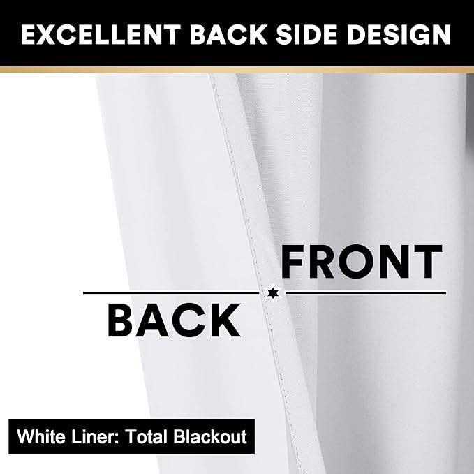 PrinceDeco Pure White Blackout Curtains 63 Inches Long Short Blackout Curtains 2 Panels Sets for Bedroom Living Room Grommet Full Light Blocking Linen Curtains Energy Saving with White Liner