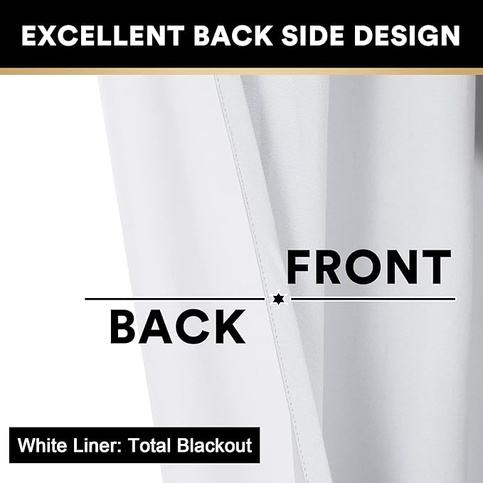 PrinceDeco Blackout Curtains 84 inch Length 2 Panels Set 100% Blackout Curtains for Bedroom Living Room Linen Textured Curtains with White Liner Grommet Room Darkening Curtains, Pure White,W42 X L84
