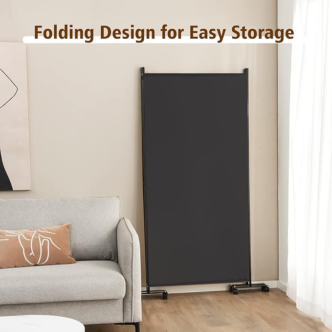 GOFLAME 3 Panel Folding Room Divider, 6FT Rolling Privacy Screen with Lockable Wheels, Portable Room Partition Screen, Freestanding Wall Divider and Separator for Home Office, Grey