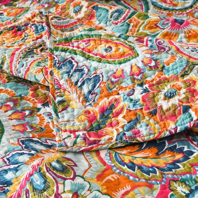 Cotton Bedspread Quilt Sets, Reversible Bedding Coverlet Sets Comforter, Gorgeous Red Floral Paisley Bedspread, Queen Size