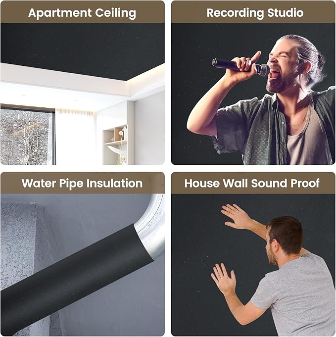 Self-Adhesive Sound Insulation Acoustic Foam, 107sqft x 0.2in Thick，50+kg/m³，Sound Proof Padding,Fire,Water Resistant ,Thermal Insulation,Cold Proof Acoustic Treatment Foam