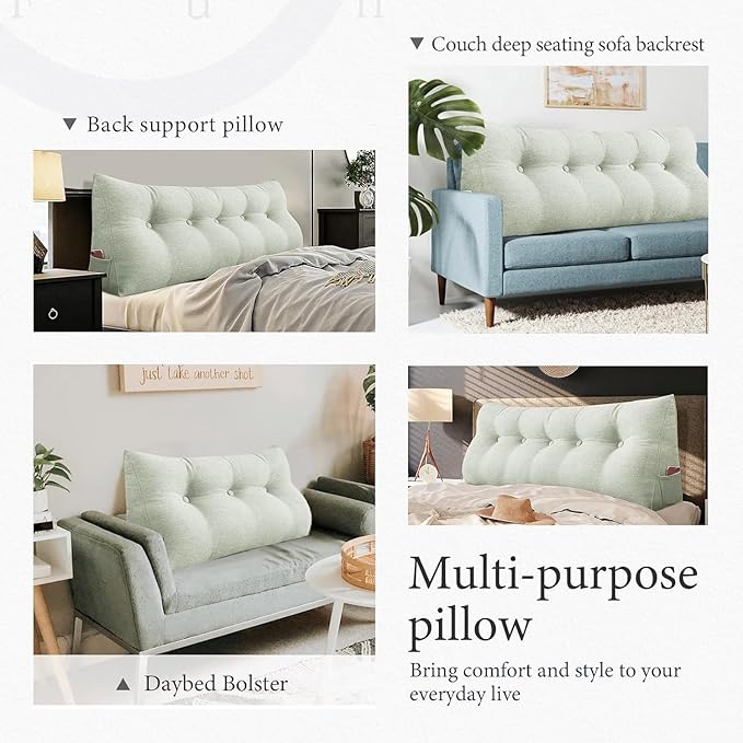 homecozy Wedge Headboard Pillow Dorm Room Reading Pillow Back Support for Sitting Up in Bed Bolster Lumbar Cushion Body Positioning Bedrest Cotton Linen 39in Grey-Beige Twin