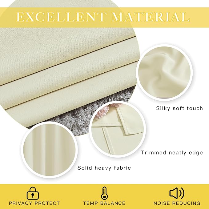 NICETOWN Room Darkening Beige Curtain 80 inch Length, Grommet Thermal Insulated Doorway Drape Blackout Curtain Sound Reducing for Bedroom/Living Room, 1 Panel, W46 X L80