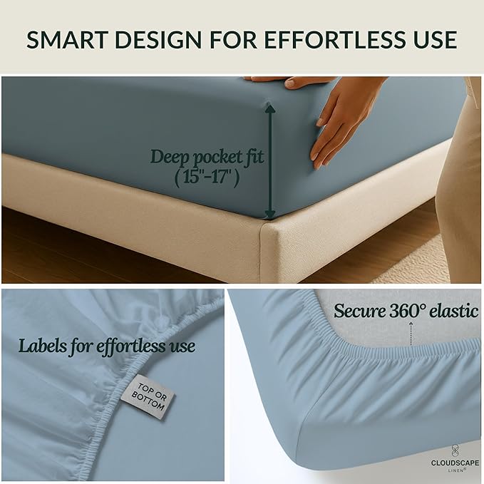 Cloud Scape Linen 100% Egyptian Cotton King Sheets Set – 400 Thread Count, 4-Piece Soft Hotel Quality Bedding Set,Deep Pockets up to 16”, French Blue