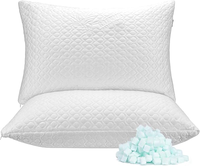 Memory Foam Pillows Queen Size Set of 2 - Adjustable Bed Pillows for Side Back Stomach Sleepers - with Washable Cooling Pillowcase