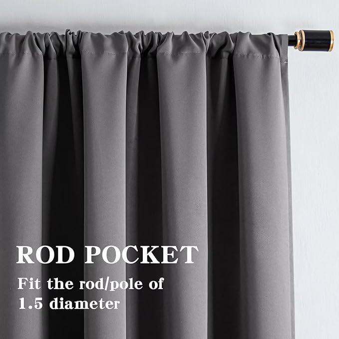Blackout Curtains for Bedroom 1 Panel, Custom Curtains Thermal Insulated Light Grey, Rod Pocket Room Darkening Drapes for Living Room Windows Luxury Decor(Custom Size,Light Grey)