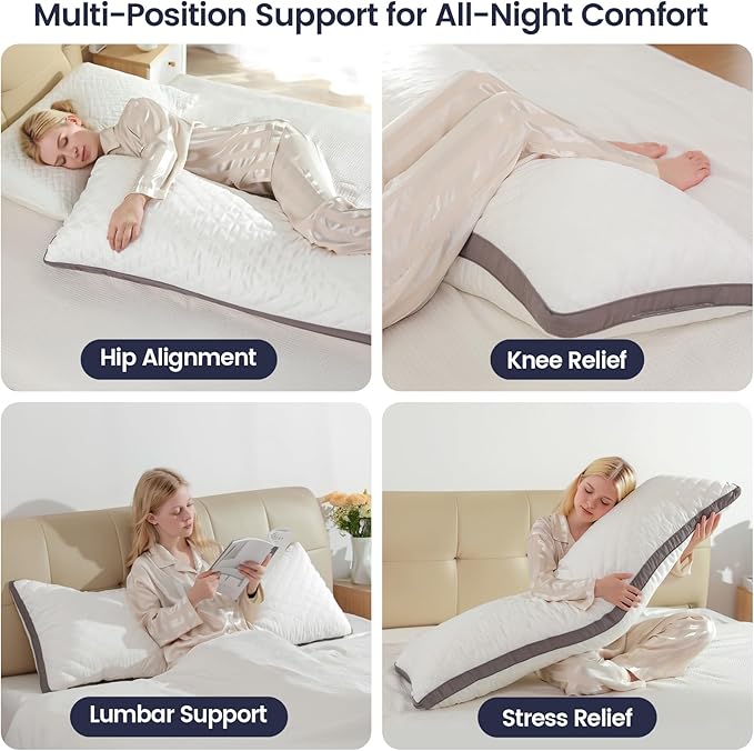 Shredded Memory Foam Full Body Pillow, Long Hugging Bed Pillows for Adults, Breathable Extra-Firm Large Pillow for Side Sleep, Big Support Body Pillow for Sleeping (20 x 54 Inches)