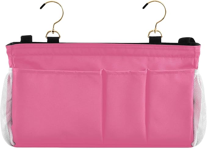 KOPIRIT Neon Rose Red Bedside Caddy Storage Bag Bedside Organizer for Dorm Room Top Bunk Bed Hanging Bag Bedside Shelf 6 Pockets with Hooks for Magazine Water Bottle Holder