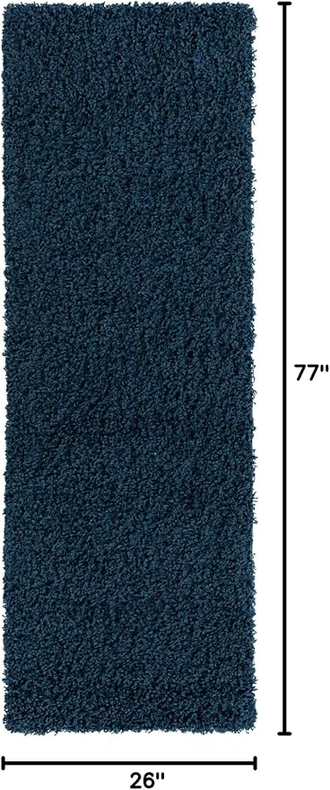 Unique Loom Solid Shag Collection Area Rug (2' 2" x 6' 5" Runner, Sapphire Blue/ Navy Blue)