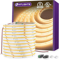 HitLights COB LED Strip Lights Warm White 3000K, 32.8ft Premium High Density 24V Tape Light, 5120 LEDs, 350+ LM/FT, CRI 90+, IP30, Lighting for Kitchen, Cabinets, UL Listed (Power Source Not Included)