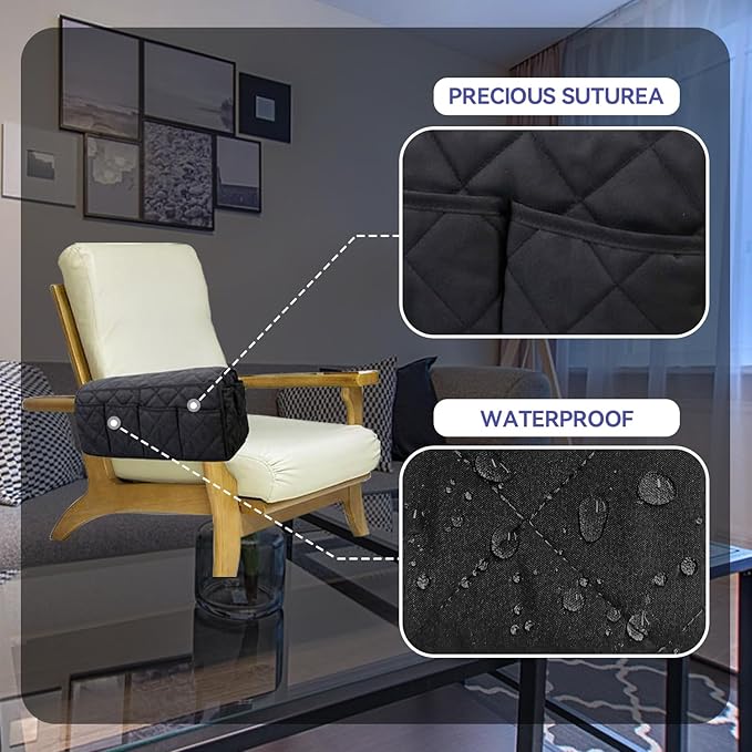 MEHIDFY Armchair Caddy, Waterproof Sofa Armrest Organizer, Non Slip Recliner Organizer, Remote Holder for Recline, Recliner Caddy with 14 Pockets Storage for TV Remote, Phone, Magazine (Black)