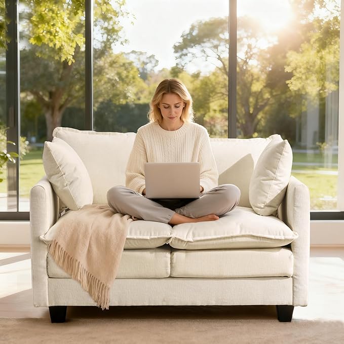 Loveseat Sofa Cloud Sofa Couch 50'', Modern Loveseats 2 Seat Couch 27" Deep Seat with 2 Pillows for Small Spaces Apartment Studio Office Bedroom Living Room 8834-BEIGE-1