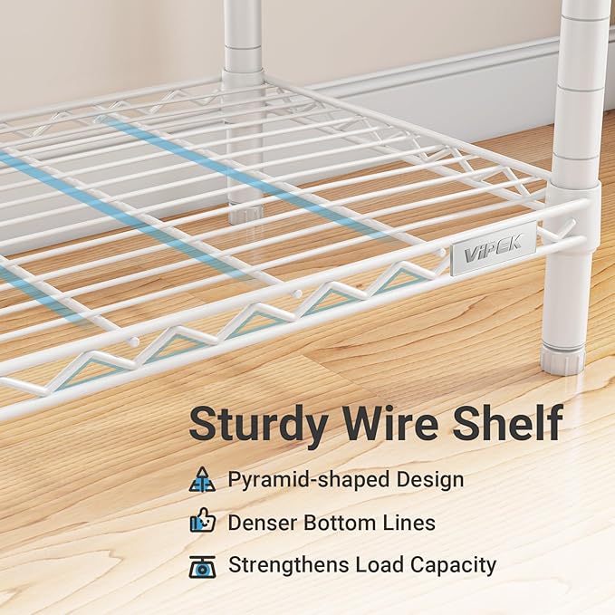 VIPEK V20 Wire Garment Rack Heavy Duty Clothes Rack, Metal Clothing Rack with 6 Shelves, 3 Hang Rods & 4 Fabric Drawers, Compact Freestanding Closet Wardrobe, 56.7" L x 14.6" W x 70.9" H, White