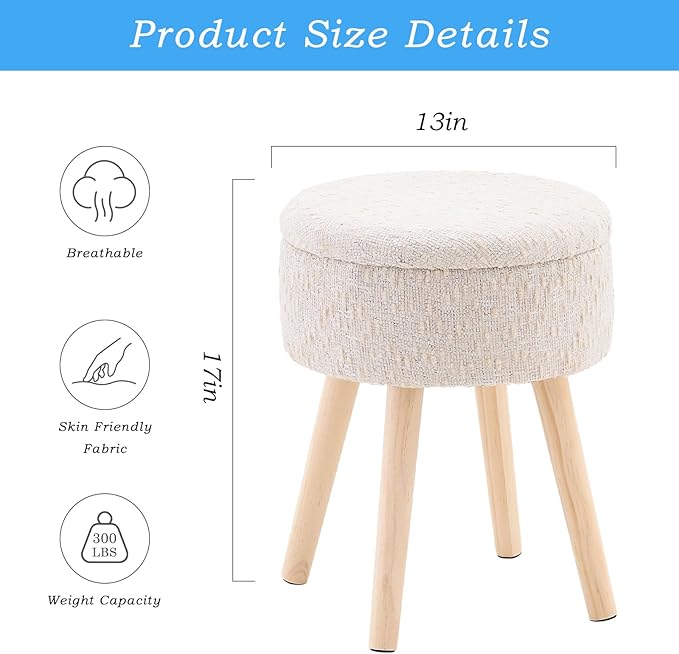 Mxfurhawa Storage Ottoman Velvet Round Vanity Stool Tray Top Modern Foot Stool with Wood Legs Multifunctional Upholstered Foot Ottoman Rest for Living Room, Bathroom