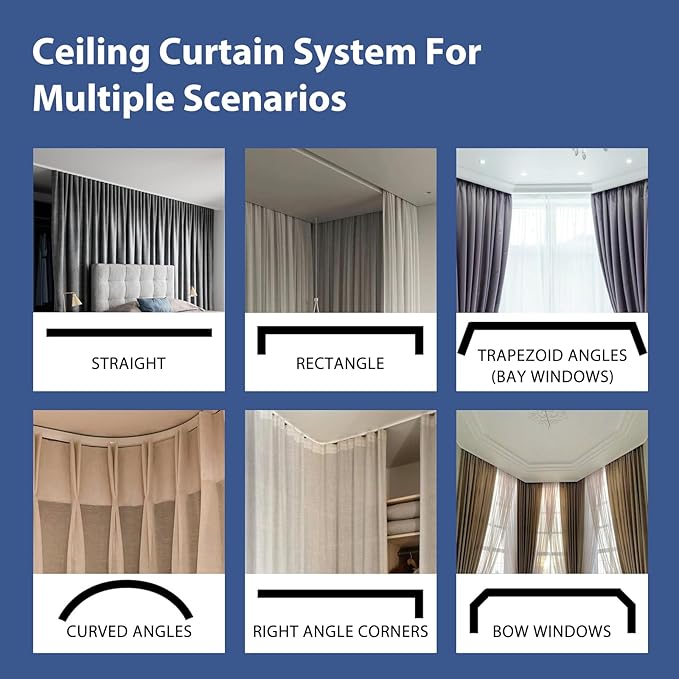 Room Divider Ceiling Mounted Curtains Track Sets Extra Wide Blackout Curtain Flexible Tracks for Bedroom Privacy Partition Separator, 1 Panel Beige Drape and White Rail, W10 x H8ft