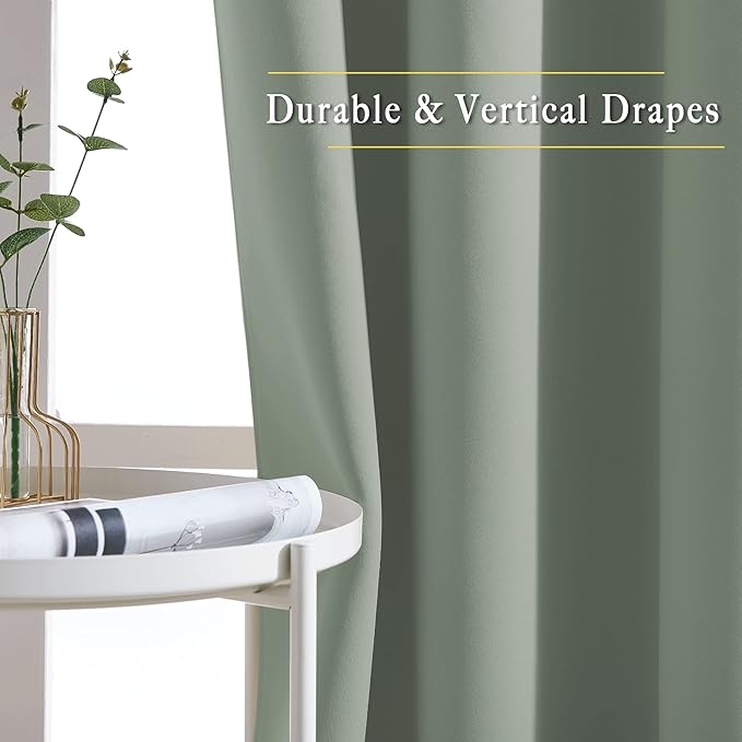 NICETOWN Light Reducing Grommet Curtains - Triple Woven Textured Soft Curtain Panels for Living Room Window Treatment Drapes for Sliding Door (W80 x L108, Sage Green, 2 Pieces)