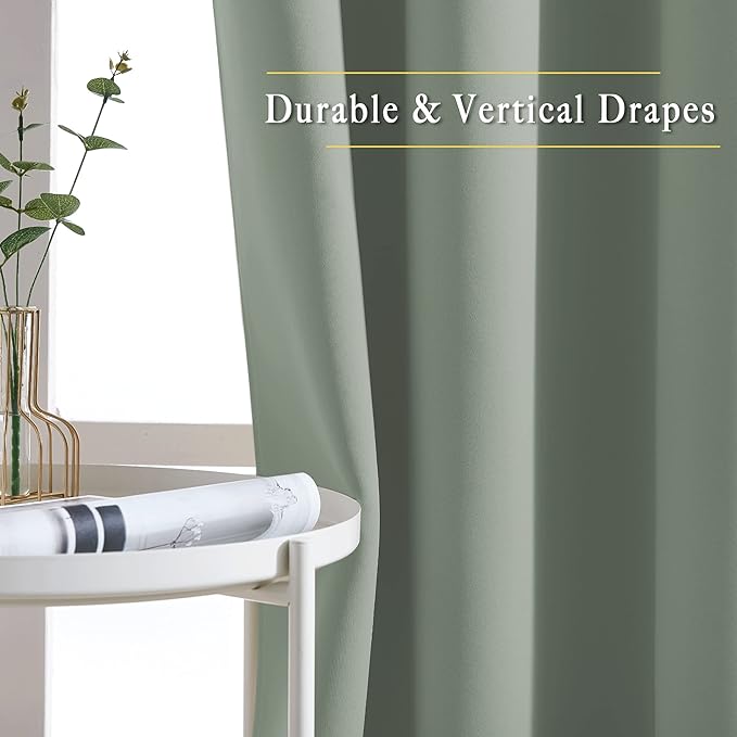 NICETOWN Sage Green Curtains 84 inch Length 2 Panels, Grommet Thermal Insulated Window Treatments Light & Sound Reducing Drapes for Living Room/Bedroom, W46 x L84