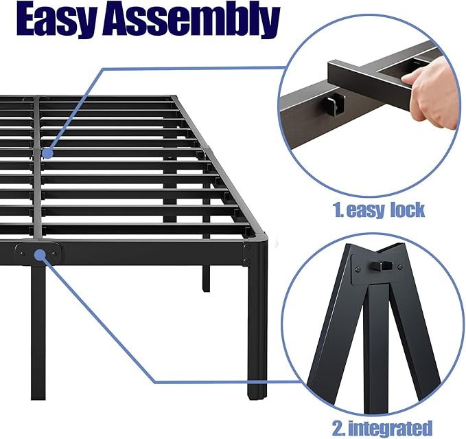 Hunlostten 12" High King Bed Frame No Box Spring Needed, Heavy Duty King Platform Bed Frame with Round Corners, Easy Assembly, Noise Free, Black