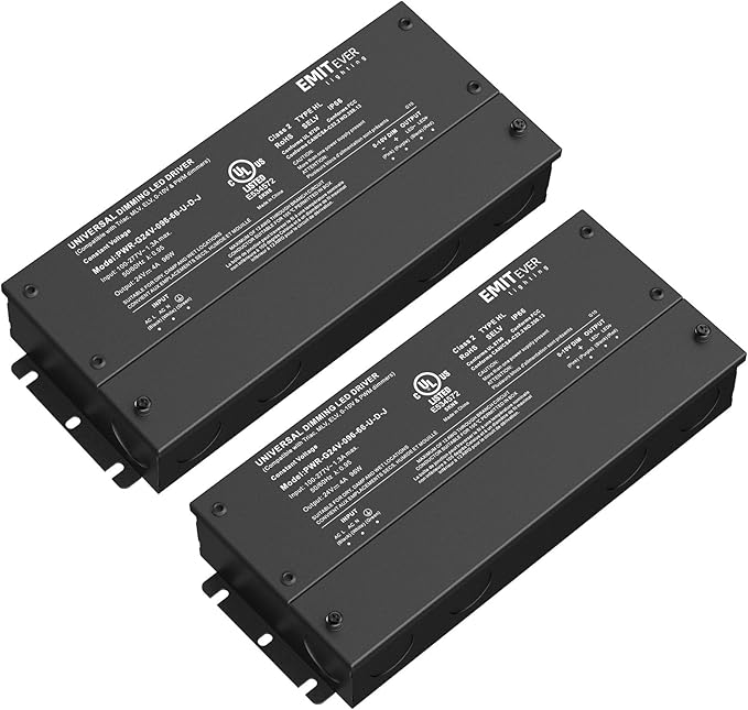 EMITEVER Dimmable Led Driver, 2 Packs 96W AC 110V-277V to DC 24V Transformer, 5-in-1 Dimming: ELV/MLV/TRIAC / 0-10V / 1-10V / 10V PWM/Potentiometer, Waterproof IP67 and UL Listed