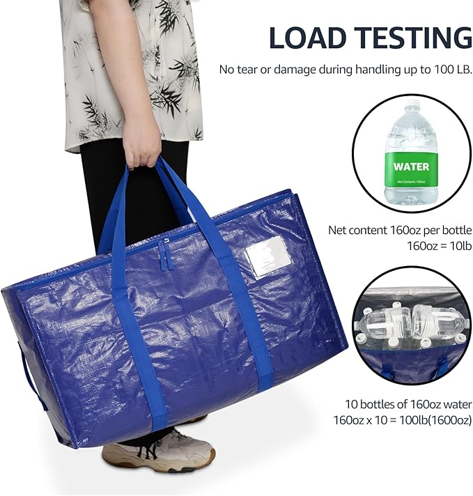 Moving Bags Heavy Duty Extra Large, Moving Boxes, Moving Supplies Essentials, Blue Storage Bins with Lids, Plastic Packing Totes, Storage Bags for Clothes with Handles & Zippers(Blue, 10 Pack)