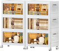 JEKO&JEKO 214Qt Stackable Storage Bins with Lids and Wheels, Foldable Collapsible Plastic Boxes for Clothes, Home, White, 6Pack
