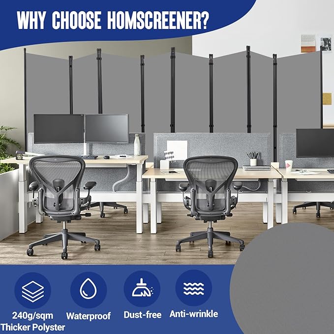 Room Divider and Folding Privacy Screens 8 Panel, 14.67 Ft Wide Partition Room Dividers, Portable Room Divider Panel for Room Separtition, Large Wall Dividers for Room, Office, School,Studio Grey