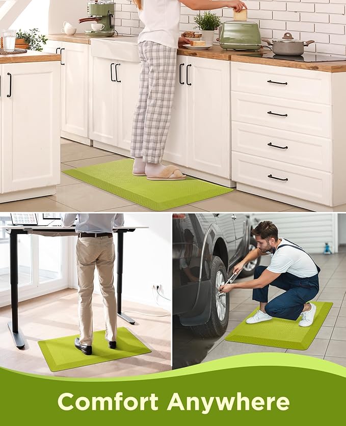 Ophanie Kitchen mats for Floor, 3/4 inch Thick, Kitchen Rugs, 20''x39'' Anti Fatigue Standing Cushioned Mat, Waterproof,Comfort Ergonomic mat for Office, Home, Sink, Green Non-Slip Bottom