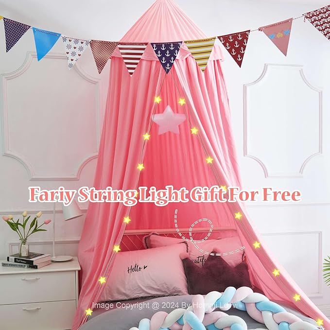 Bed Canopy for Girls, Dreamy Frills Ceiling Hanging Princess Canopy Bedroom Decoration Soft Canopy Net Reading Nook, Extra Large Full Queen Size Bed Canopies - Pink