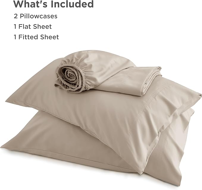 Bedsure Full Size Bed Sheets, Cooling Sheets, Rayon Derived from Bamboo, Breathable & Soft, Deep Pocket Up to 16 Inches, Hotel Luxury Silky Bedding for Hot Sleepers, Simply Taupe