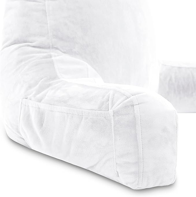 Husband Pillow XXL – Reading Pillow Bed Chair with Arms & Back Support – White - Back Pillow for Beds Sitting Up – Bed Rest Arm Pillow – Comfy Reading Pillow for Adults