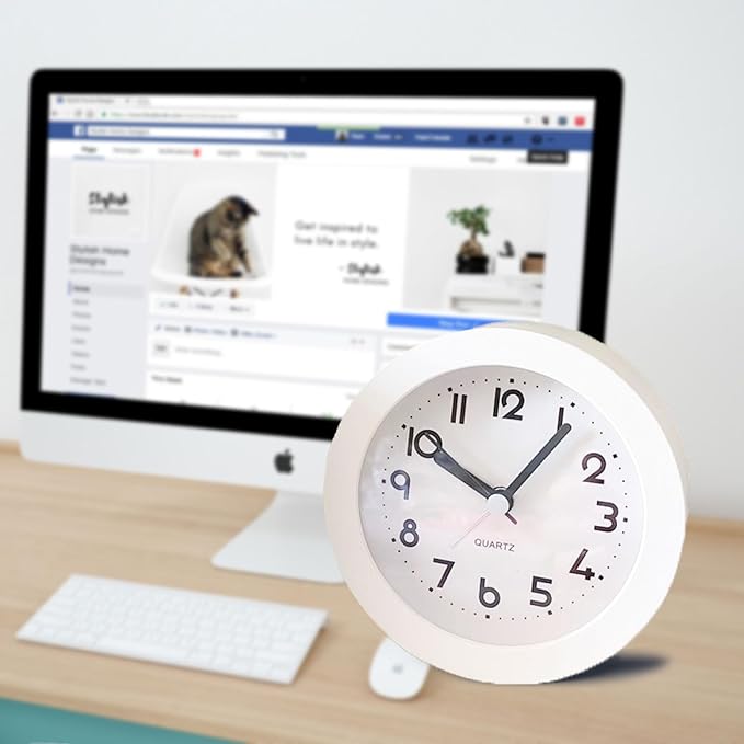 Alarm Clock with Backlight, 4 Inches White Desk Clock (White)
