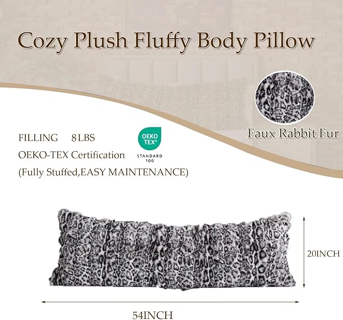 Cozy Plush Fluffy Body Pillow,Full Body Pillows for Adults Kids Girls Teens,20X54 Inches Big Hug Double Pillow,Bed and Sofa Pillow for Side Sleeper & Pregnancy,Pregnancy Pillow-Snow Leopard