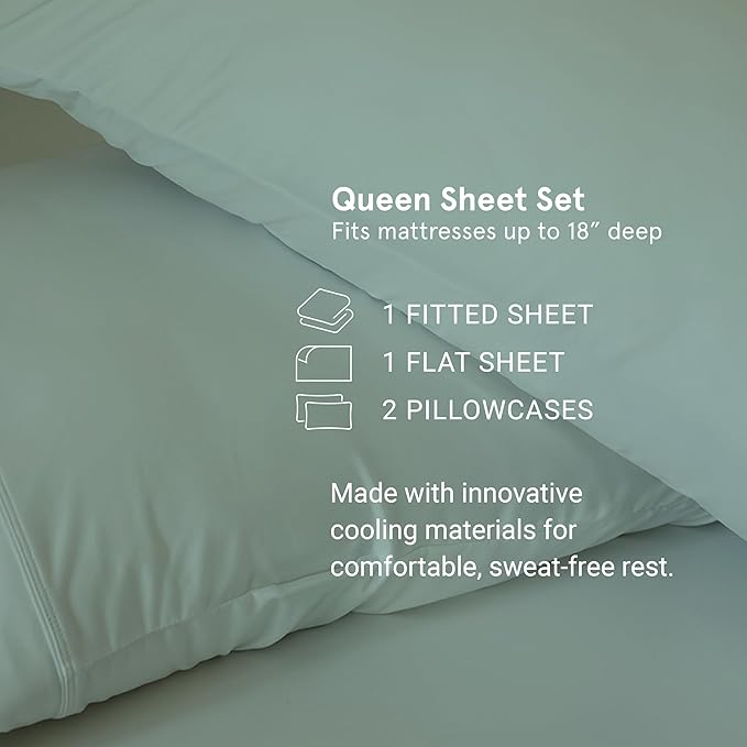SHEEX - Original Performance Sheets Set (Queen) Black - Cooling Sheets - Moisture Wicking - 1 Flat Cooling Sheet, 1 Fitted Cooling Sheet, 2 Pillow Covers - Wrinkle Free - Sleep Aid