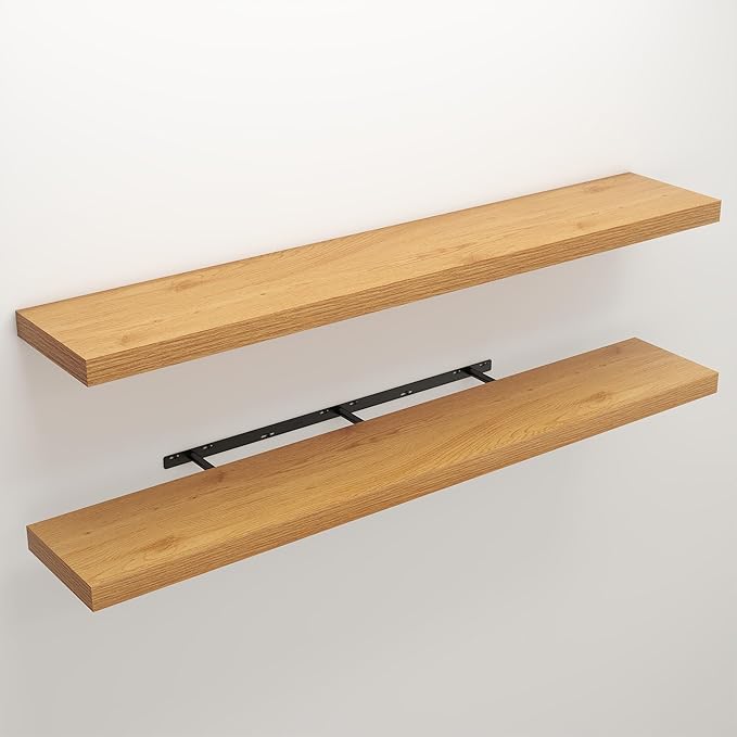 Floating Shelves for Wall, 9.3" Deep Wall Mounted Wood Shelves for Bathroom, Bedroom, Living Room, Kitchen, Hanging Shelf for Books/Storage/Room Decor (Oak, 55")