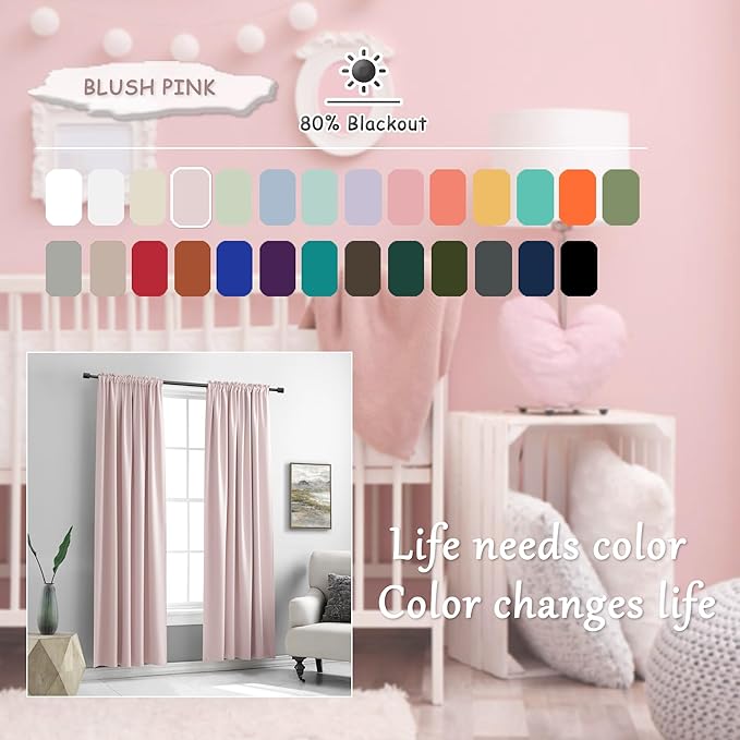 DONREN 96 Inch Length Cute Blush Pink Room Darkening Curtains, Light Pink Thermal Insulating Light Blocking Privacy Protection for Livingroom, 52" W by 96" L 2 Panels